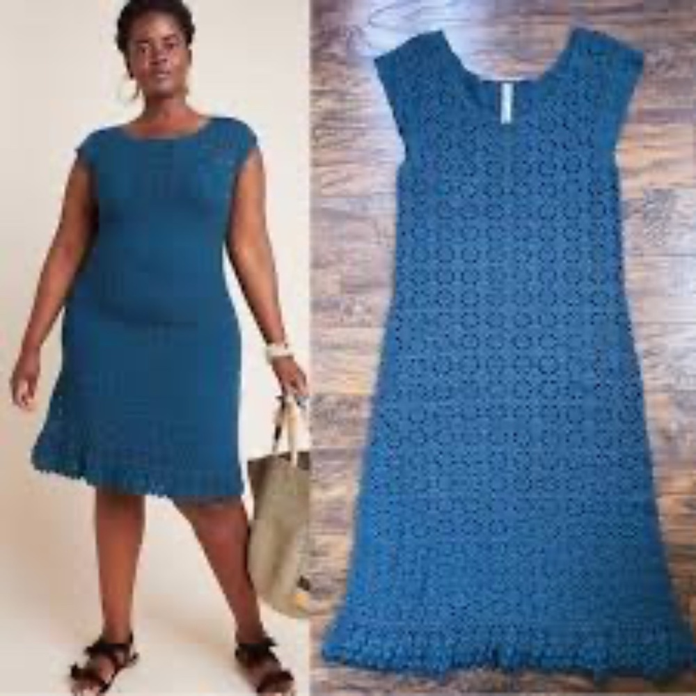 NWT Anthropologie Brittania Crochet Midi Dress - Teal 3X